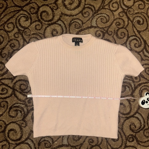 Cream Ribbed Short Sleeve Sweater - Picture 2 of 5